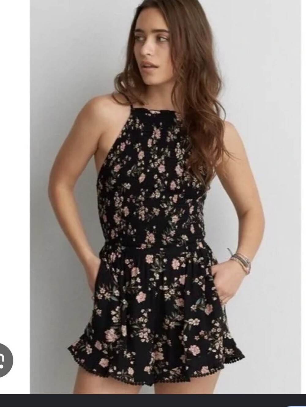 American Eagle Outfitters Black Floral Romper